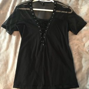 Black lace up T shirt